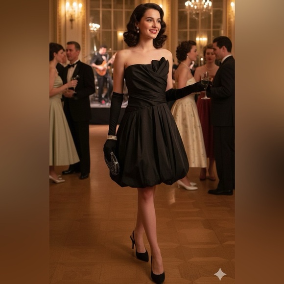 Vintage Betsy & Adam by Linda Bernell Black Bubble Cocktail Dress - Picture 1 of 11